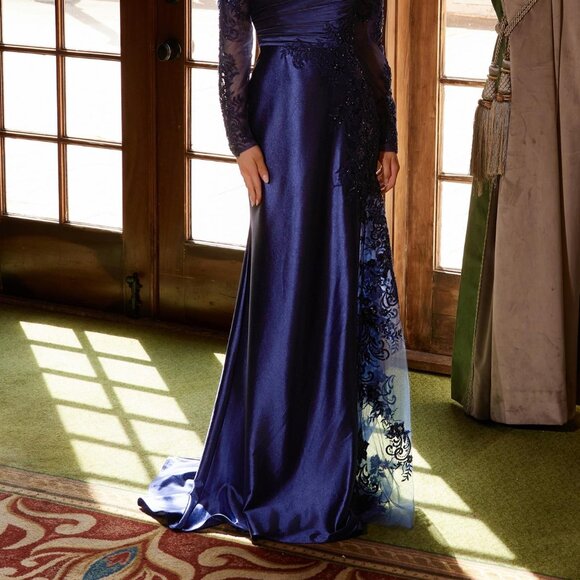 Navy Blue Formal Dress.Long sleeve mother of the bride gown party bridesmaid - Picture 3 of 7